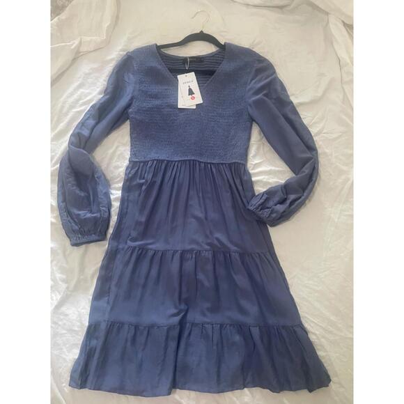 ZESICA Women's Casual V Neck Long Sleeve Smocked High Waist Ruffle A Line Tiered - Picture 4 of 4